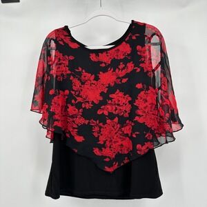Womens Cottage Noir Floral Cape Top Size L Layered Chiffon Gothic Romance
